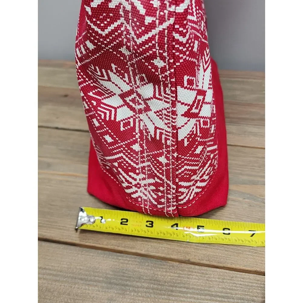 Lands End Medium Size Nordic Snowflake Red Canvas Zip Tote